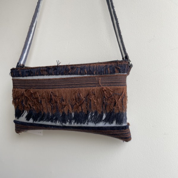 LUISA CEVESE RIEDIZIONI LONG POCKET WITH STRAP / WOOL FRINGES / BLUE×RUSTY