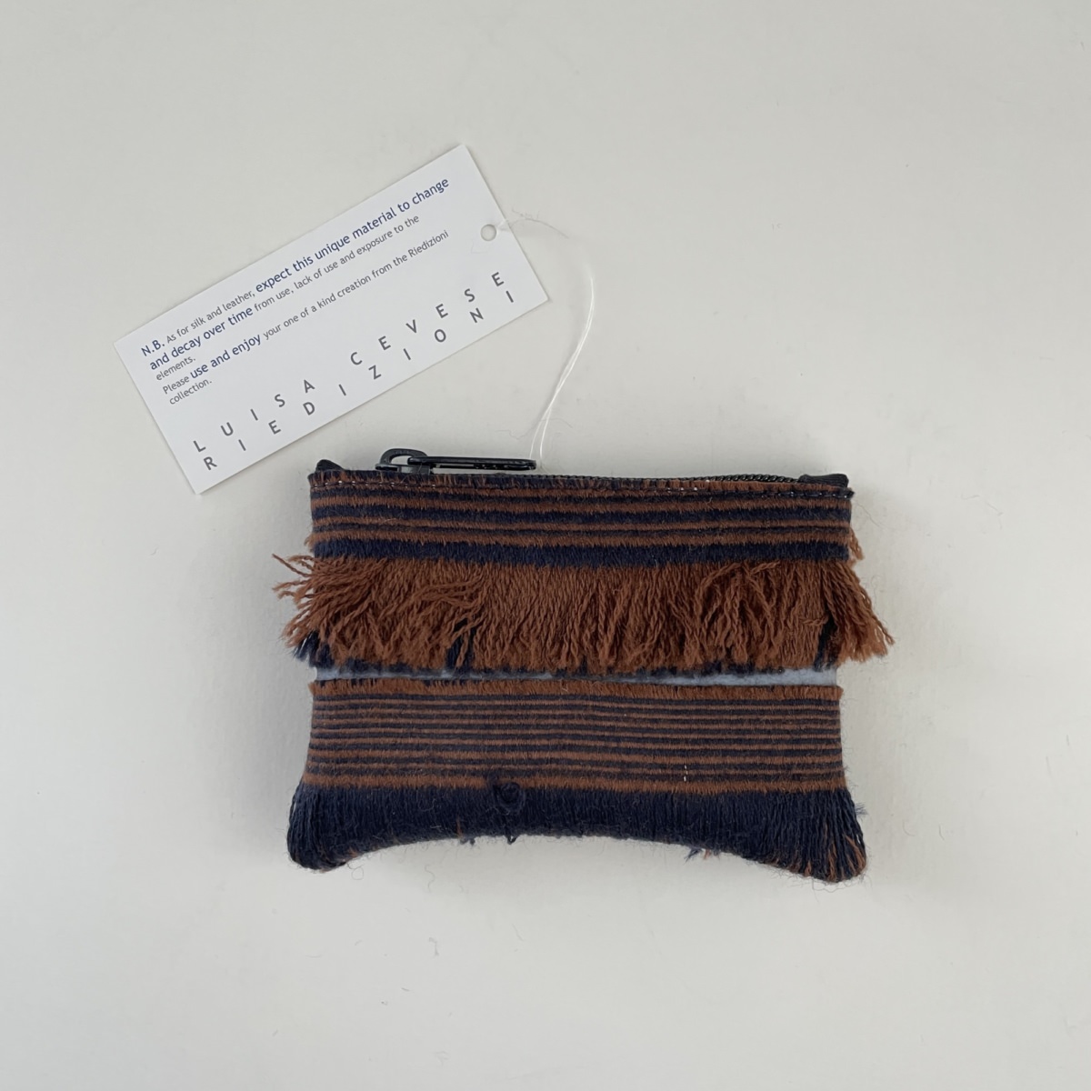 LUISA CEVESE RIEDIZIONI COIN PURSE / WOOL FRINGES / BLUE×RUSTY