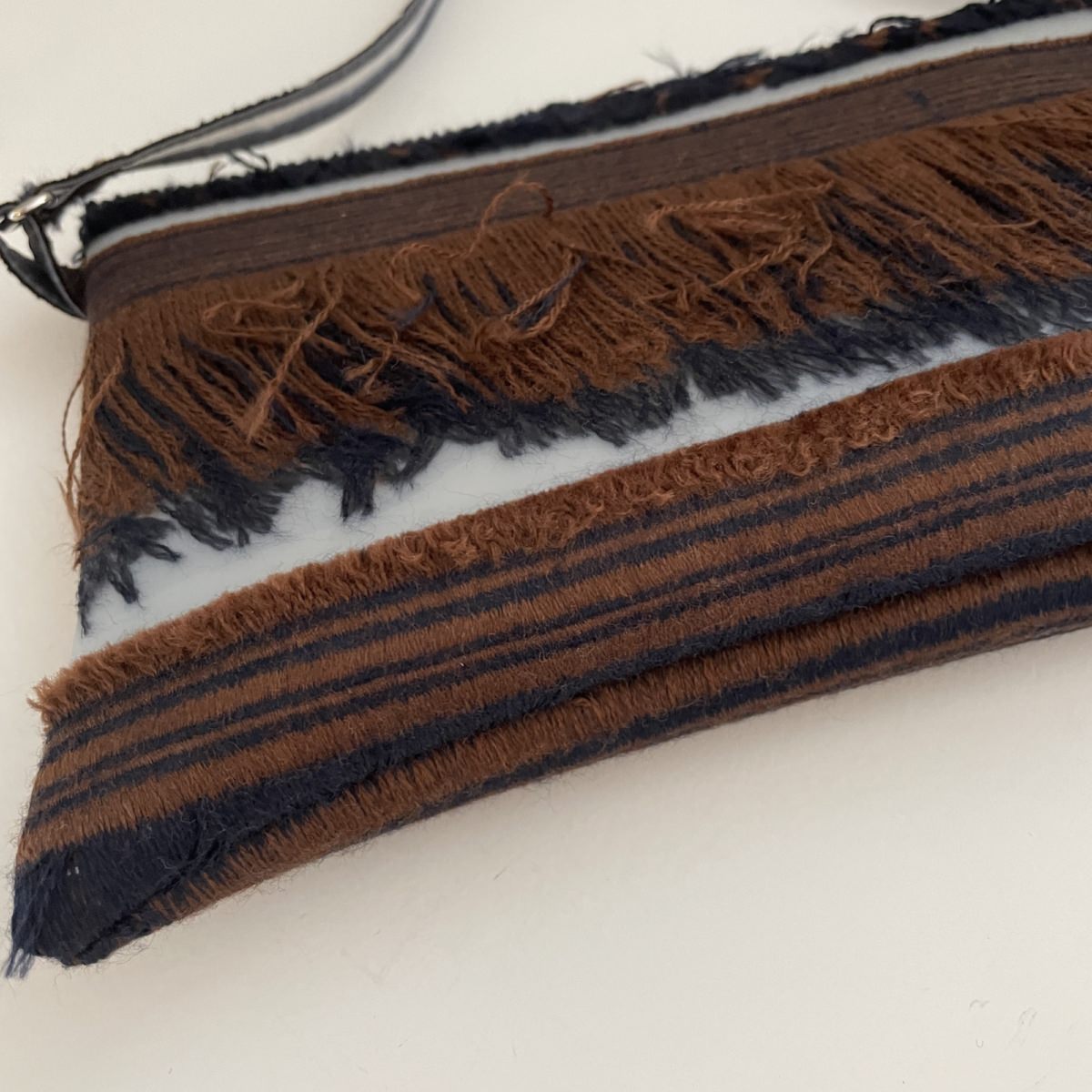 LUISA CEVESE RIEDIZIONI LONG POCKET WITH STRAP / WOOL FRINGES / BLUE×RUSTY