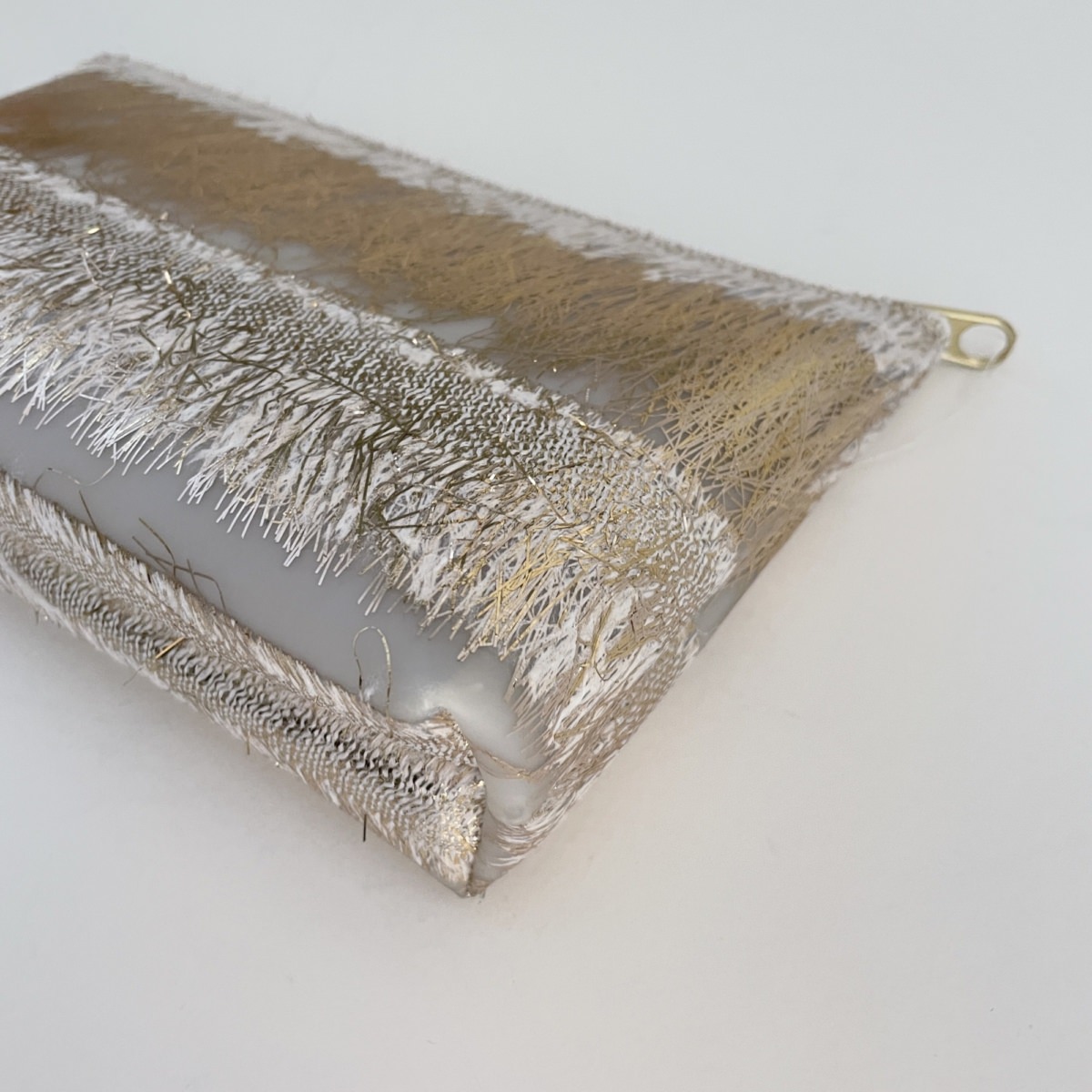 LUISA CEVESE RIEDIZIONI VERY SMALL COSMETIC BAG / METALLIC FRINGES / IVORY×GOLD