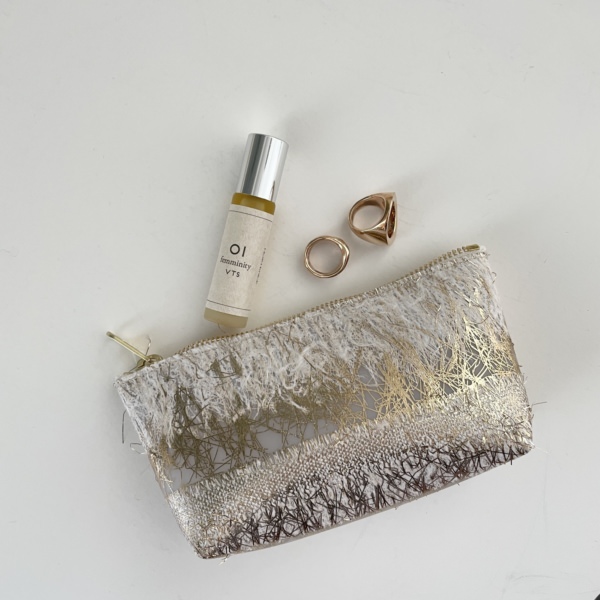 LUISA CEVESE RIEDIZIONI VERY VERY SMALL COSMETIC BAG / METALLIC FRINGES / IVORY×GOLD