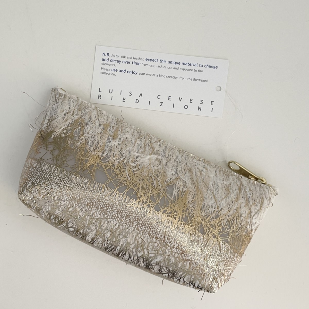 LUISA CEVESE RIEDIZIONI VERY VERY SMALL COSMETIC BAG / METALLIC FRINGES / IVORY×GOLD