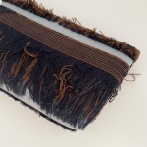 LUISA CEVESE RIEDIZIONI ＜SALE＞ VERY SMALL COSMETIC BAG / WOOL FRINGES / BLUE×RUSTY